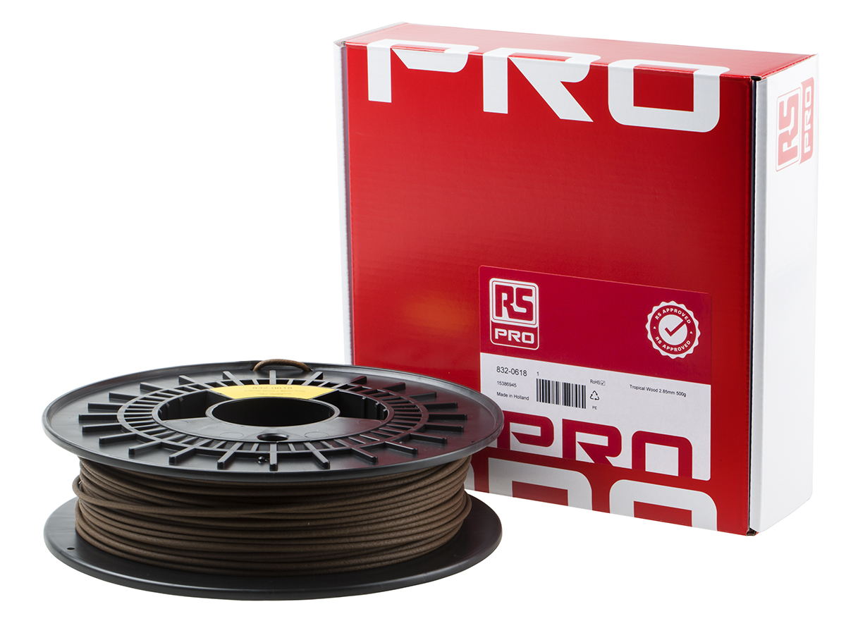 832-0618 RS PRO 2.85 mm Wood Wood 3D Printer Filament, 500 g