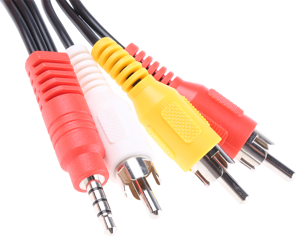 RS PRO Male 3.5 mm Stereo Jack to Male RCA x 3 Auxiliary Cable, Black, 1.8 m