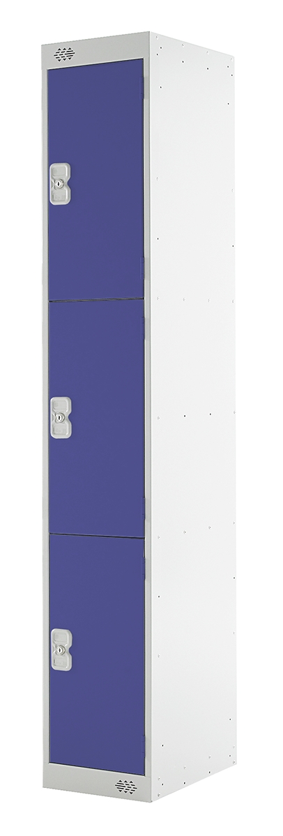 RS PRO 3 Door Steel Blue Storage Locker, 1800 mm x 300 mm x 450 mm