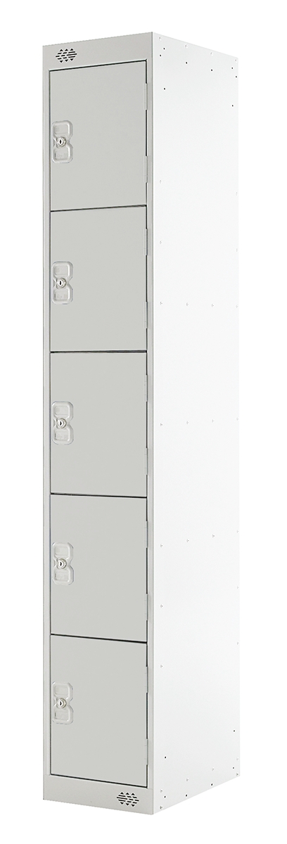 RS PRO 5 Door Steel Light Grey Storage Locker, 1800 mm x 300 mm x 300 mm