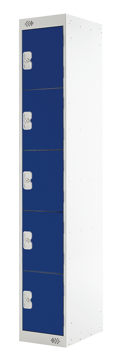 RS PRO 5 Door Steel Blue Storage Locker, 1800 mm x 300 mm x 450 mm