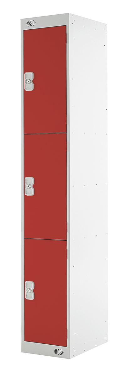 RS PRO 3 Door Steel Red Storage Locker, 1800 mm x 300 mm x 450 mm