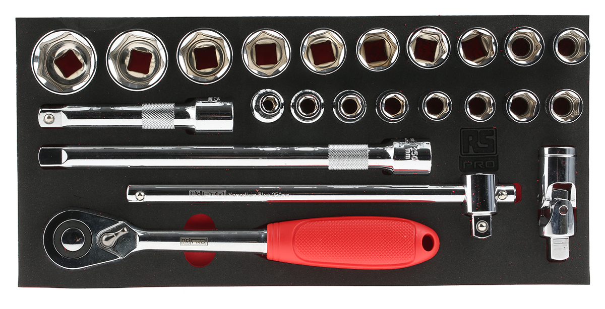 833-5950 RS PRO 23-Piece 1/2 in 6 Point, Bit, Deep, Hexagon Socket Set VDE/1000V Approved