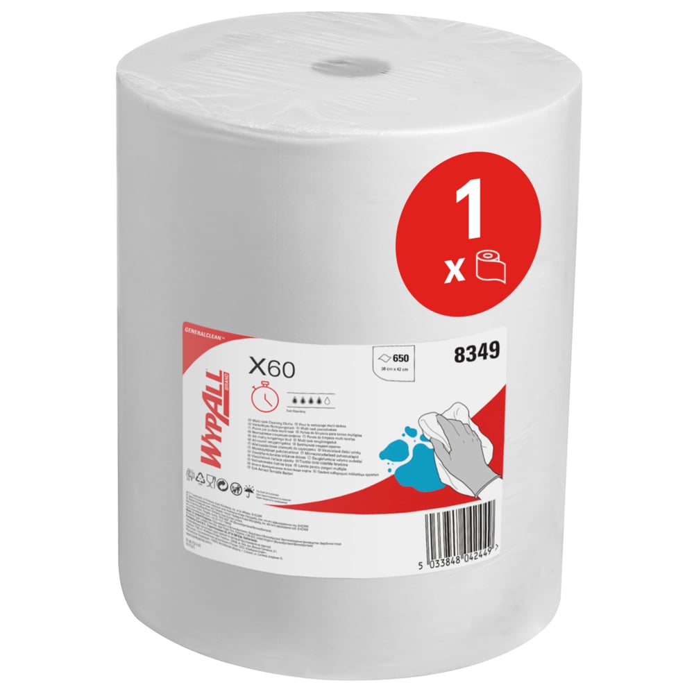 WYPALL WYPALL White Cloths for General Cleaning, Dry Use, Roll of 650 Per Pack, 385 x 415 mm, Repeat Use