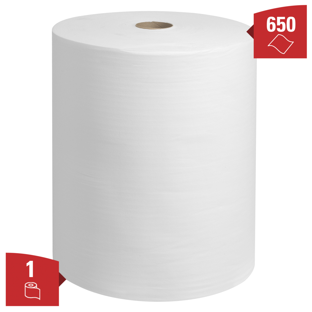 8349 WYPALL WYPALL White Cloths for General Cleaning, Dry Use, Roll of 650 Per Pack, 385 x 415 mm, Repeat Use
