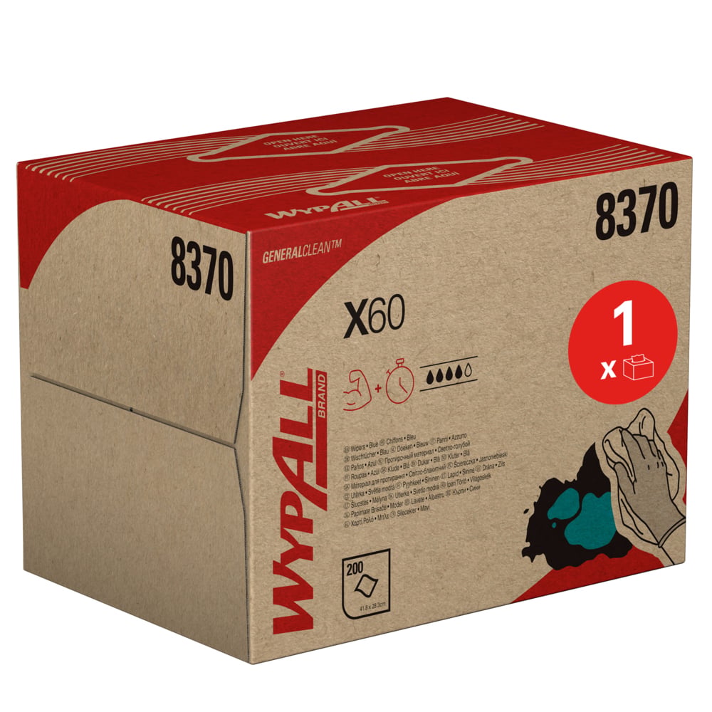 WYPALL WYPALL Blue Cloths for Industrial Cleaning, Dry Use, Box of 200 Per Pack, 418 x 283 mm, Single Use