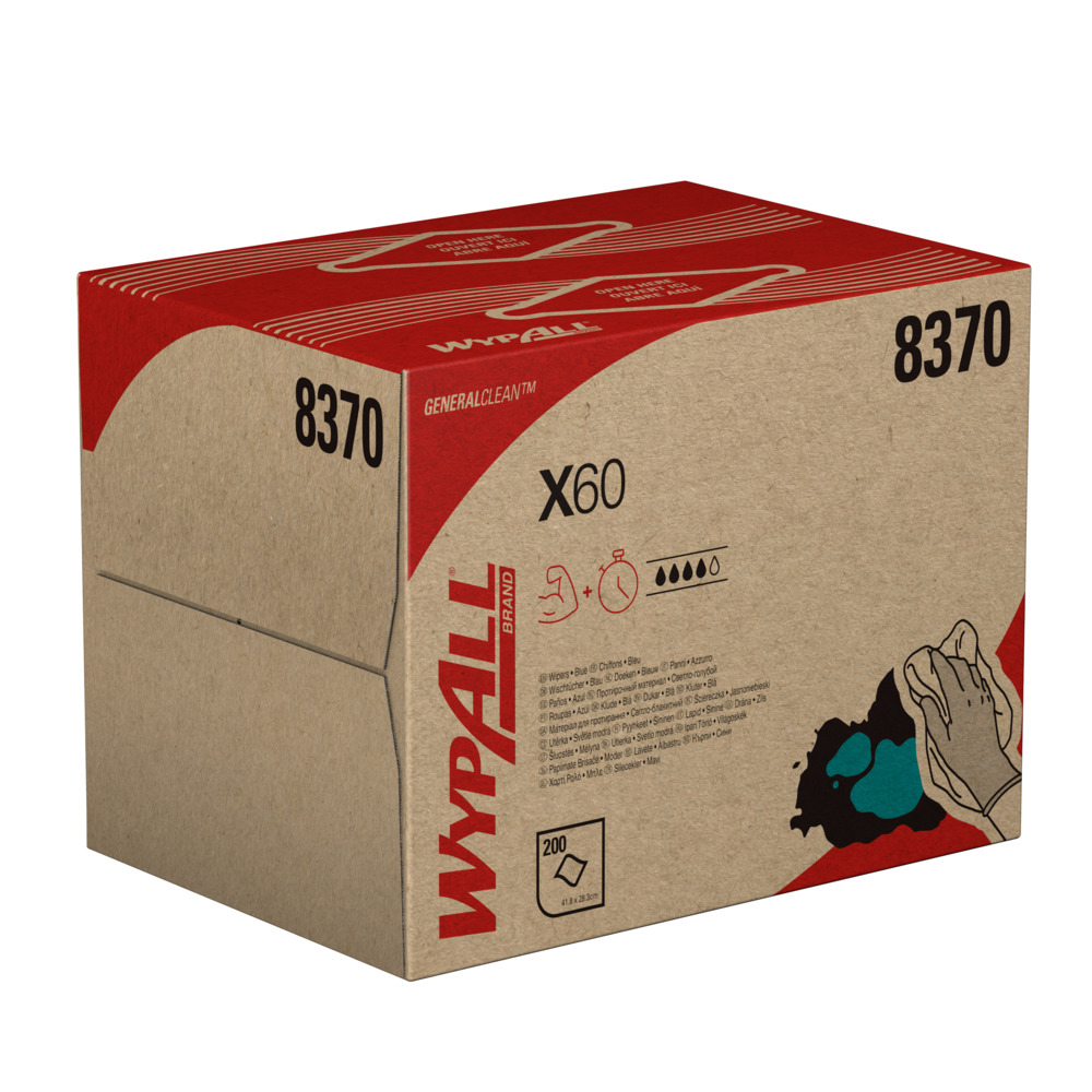 8370 WYPALL WYPALL Blue Cloths for Industrial Cleaning, Dry Use, Box of 200 Per Pack, 418 x 283 mm, Single Use
