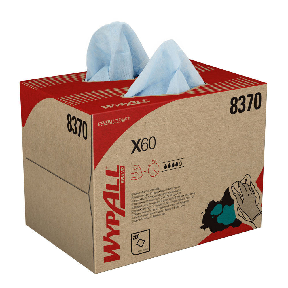 8370 WYPALL WYPALL Blue Cloths for Industrial Cleaning, Dry Use, Box of 200 Per Pack, 418 x 283 mm, Single Use