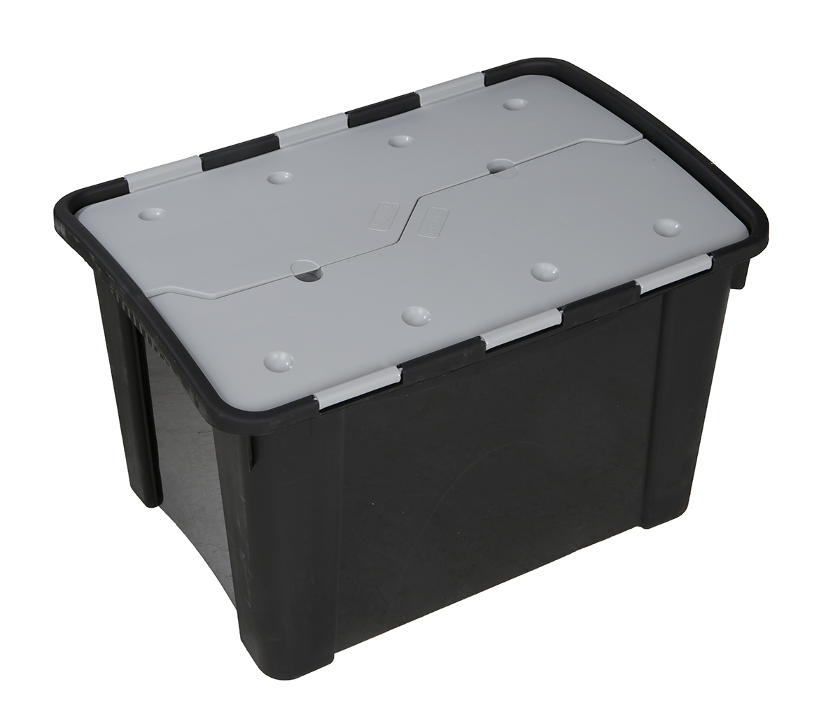 838-6551 RS PRO 60L Black, Grey Polypropylene Storage Box, 385 mm x 595mm x 412 mm