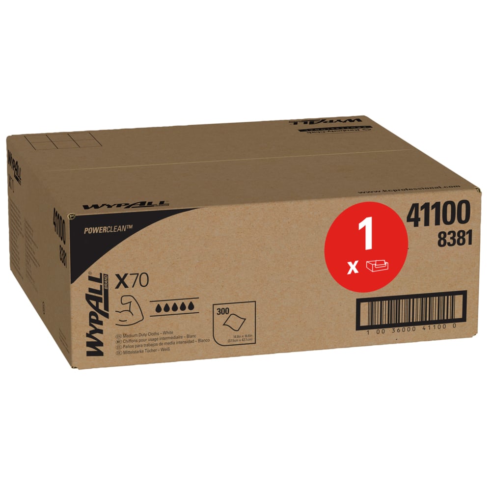WYPALL WYPALL White Cloths for Industrial Cleaning, Dry Use, Box of 300 Per Pack, 421 x 375 mm, Repeat Use