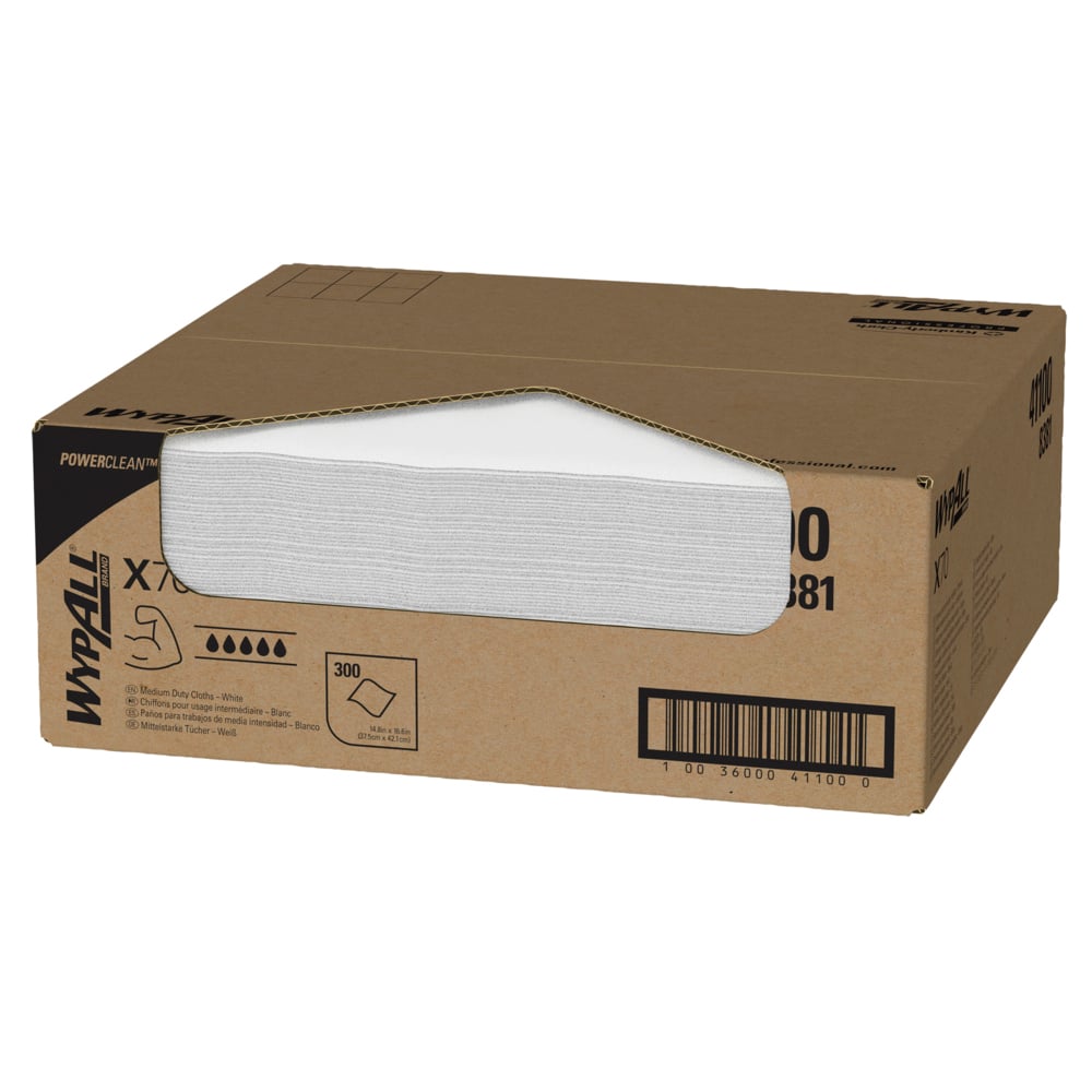 8381042 WYPALL WYPALL White Cloths for Industrial Cleaning, Dry Use, Box of 300 Per Pack, 421 x 375 mm, Repeat Use