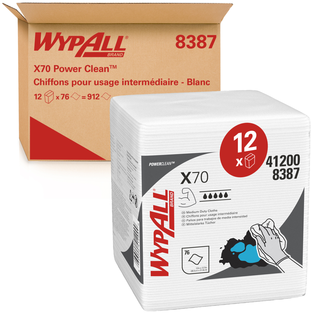 WYPALL WYPALL White Cloths for Industrial Cleaning, Dry Use, Pack of 76 Per Pack, 305 x 318 mm, Repeat Use