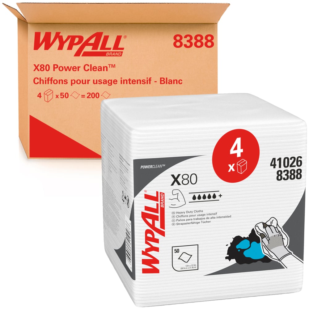 WYPALL WYPALL White Cleaning Cloth for Cleaning, Dry Use, Quarter Fold of 50 Per Pack, 30.5 cm x 31.7 cm, Repeat Use