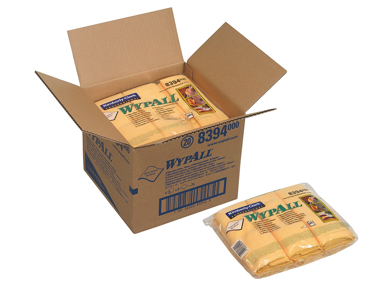 8394 WYPALL WYPALL Yellow Microfibre Cloths for Surface Cleaning, Dry Use, Pack of 6 Per Pack, 400 x 400 mm, Repeat Use