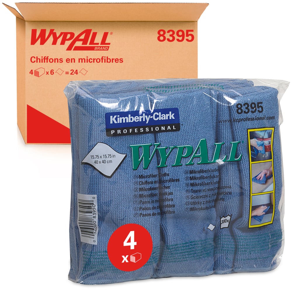 WYPALL WYPALL Blue Microfibre Cloths for Industrial Cleaning, Dry Use, Pack of 6 Per Pack, 400 x 400 mm, Repeat Use
