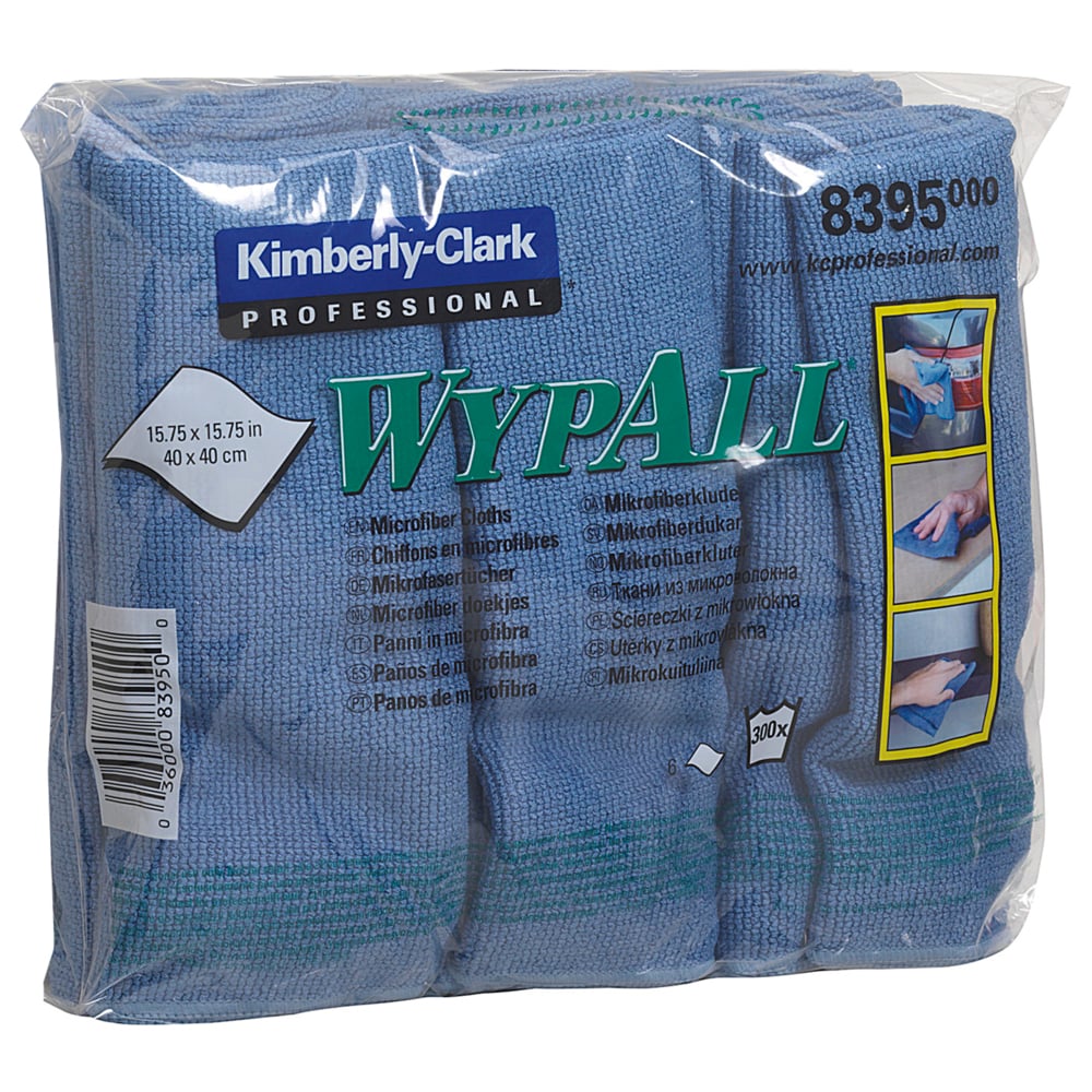 8395 WYPALL WYPALL Blue Microfibre Cloths for Industrial Cleaning, Dry Use, Pack of 6 Per Pack, 400 x 400 mm, Repeat Use