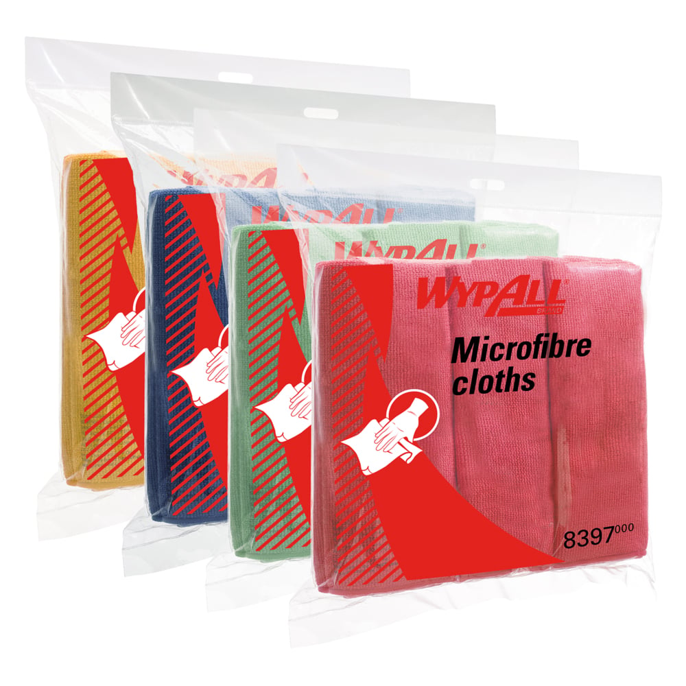 8395 WYPALL WYPALL Blue Microfibre Cloths for Industrial Cleaning, Dry Use, Pack of 6 Per Pack, 400 x 400 mm, Repeat Use