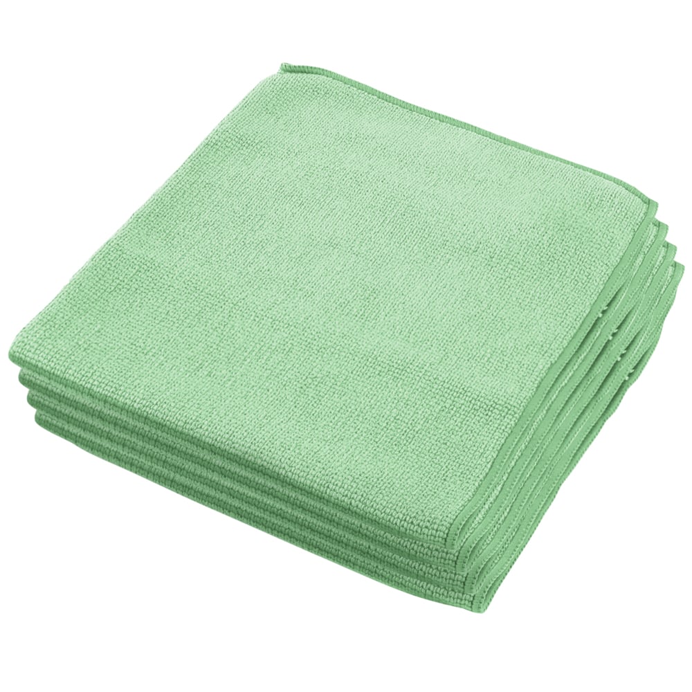 8396 WYPALL WypAll® () Green Microfibre Cloths for Glass and Mirror Cleaning, Dry Use, Pack of 6 Per Pack, 400 x 400 mm,