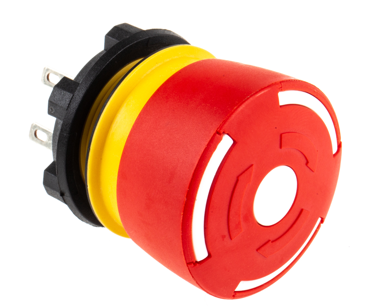 EAO 84 Series Twist Release Emergency Stop Push Button, Panel Mount, 22.5 mm Cutout, 1 NO/1 NC, IP65