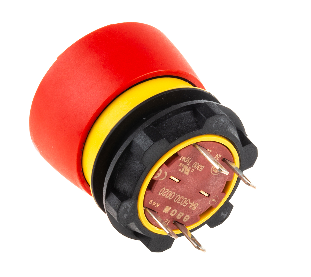 84-50300020 EAO 84 Series Twist Release Emergency Stop Push Button, Panel Mount, 22.5 mm Cutout, 1 NO/1 NC, IP65