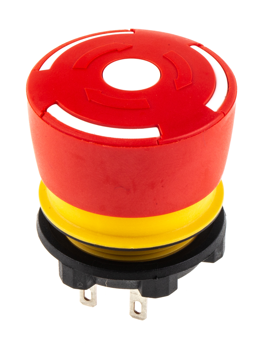84-50300020 EAO 84 Series Twist Release Emergency Stop Push Button, Panel Mount, 22.5 mm Cutout, 1 NO/1 NC, IP65