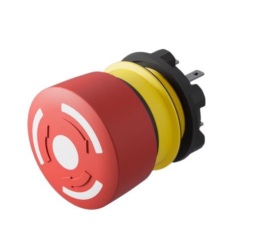 84-50300020 EAO 84 Series Twist Release Emergency Stop Push Button, Panel Mount, 22.5 mm Cutout, 1 NO/1 NC, IP65