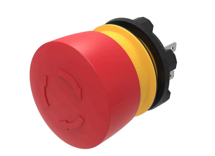EAO 84-5540.0020 Series Twist to Unlock Emergency Stop Push Button, Panel Mount, 22.3 mm Cutout, 2 NC, IP66, IP67, IP65