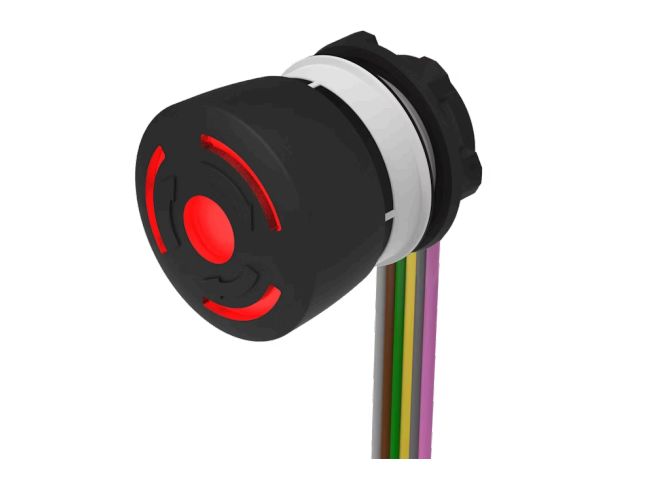 EAO 84-6331 Series Maintained Illuminated Emergency Stop Push Button, Panel Mount, 22.3 mm Cutout, 1 NO/1 NC, IP66,