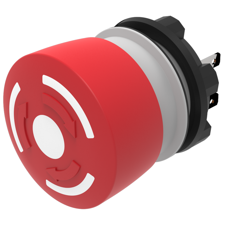 EAO 84-6430.0020 Series Stop Emergency Stop Push Button, Panel, 22.3 mm Cutout, 1 NC/1 NO, IP65, IP66, IP67