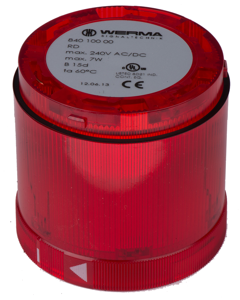 Werma 840 Series Red Steady Effect Beacon Unit, Filament Bulb 240V ac/dc, AC/DC, IP54