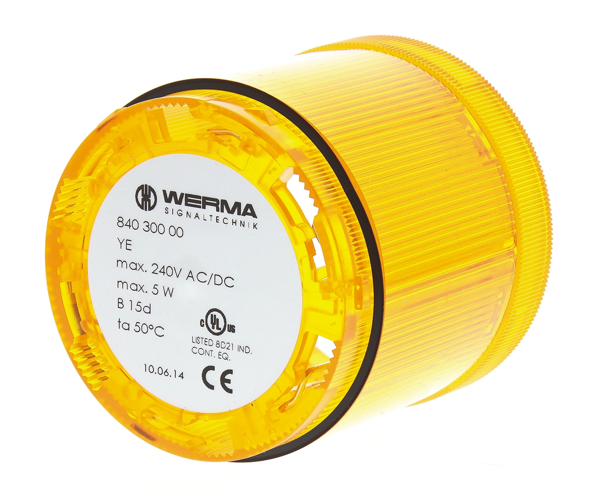 Werma 840 Series Yellow Steady Effect Beacon Unit, Filament Bulb 240V ac/dc, AC/DC, IP54