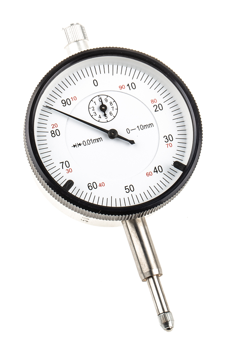 RS PRO Metric Dial Indicator 10 mm Max. Measurement, 0.01 mm Resolution, ±0.008 mm Accuracy