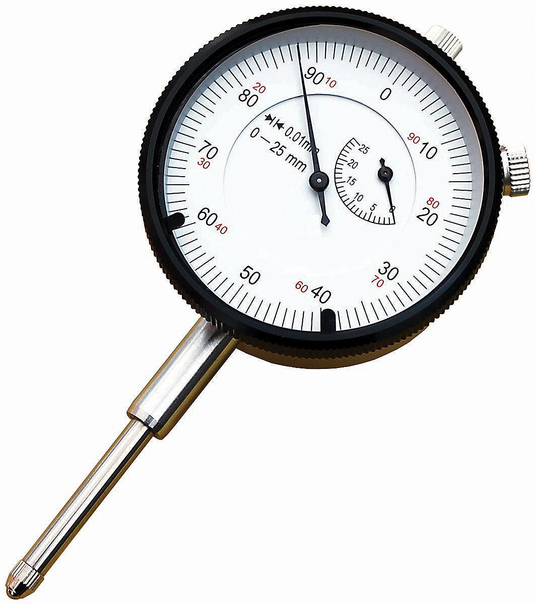 RS PRO Metric Plunger Dial Indicator 25 mm Max. Measurement, 0.01 mm Resolution, ±0.008 mm Accuracy