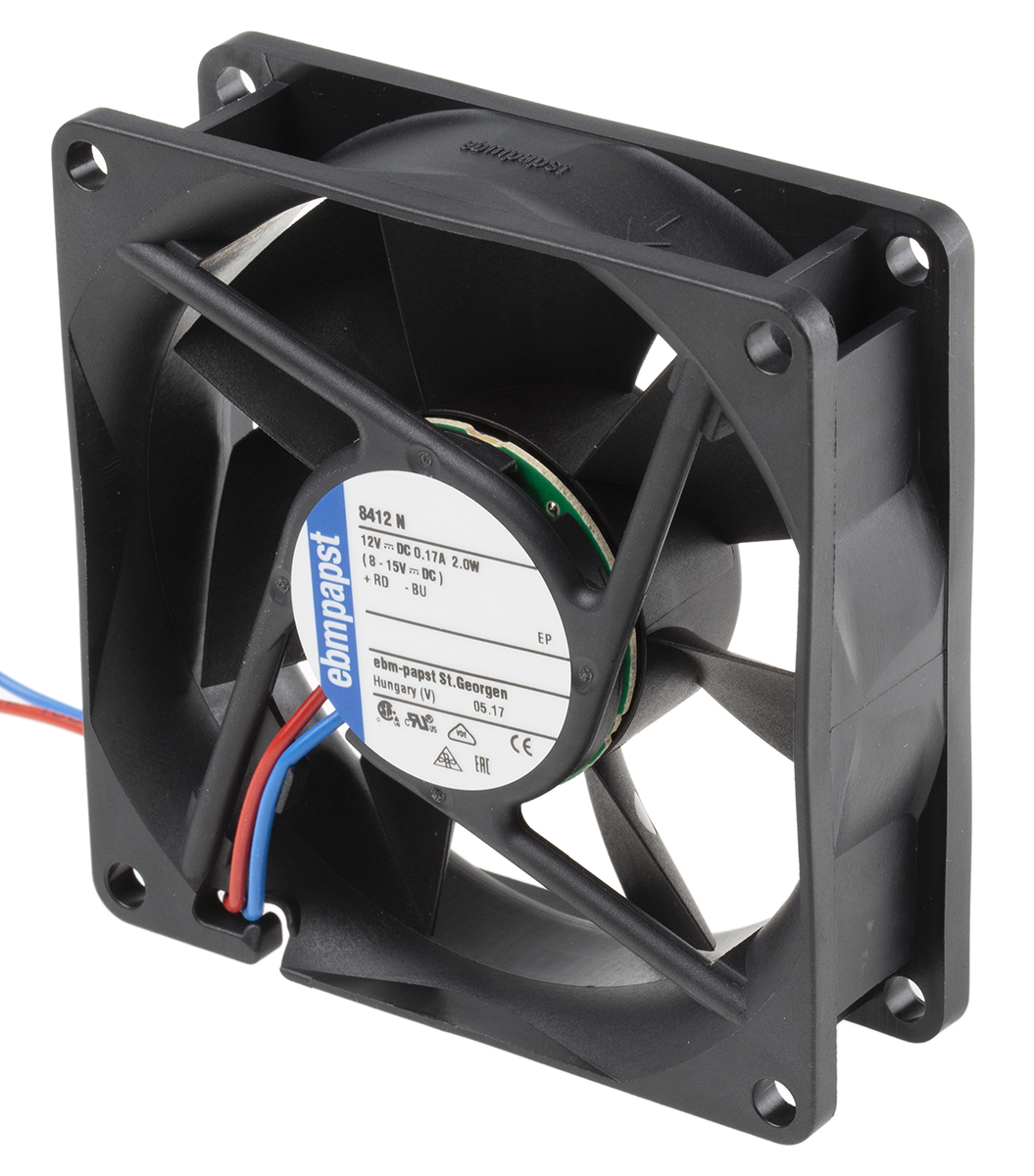 8412n ebm-papst 8400 N Series Axial Fan, 12V dc, 69 m³/h, 2 W, 170 mA Max, IP68 80 mm 80mm 25 mm