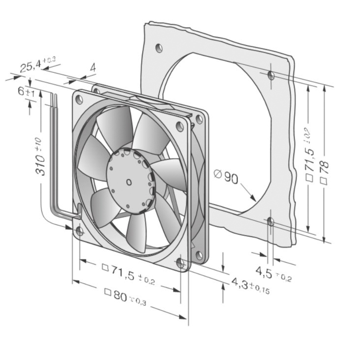 8412n ebm-papst 8400 N Series Axial Fan, 12V dc, 69 m³/h, 2 W, 170 mA Max, IP68 80 mm 80mm 25 mm