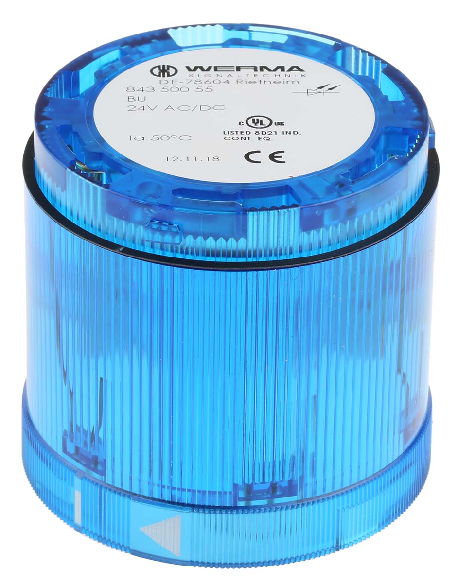 Werma 843 Series Blue Steady Effect Beacon Unit, LED Bulb 24V dc, AC/DC, IP54