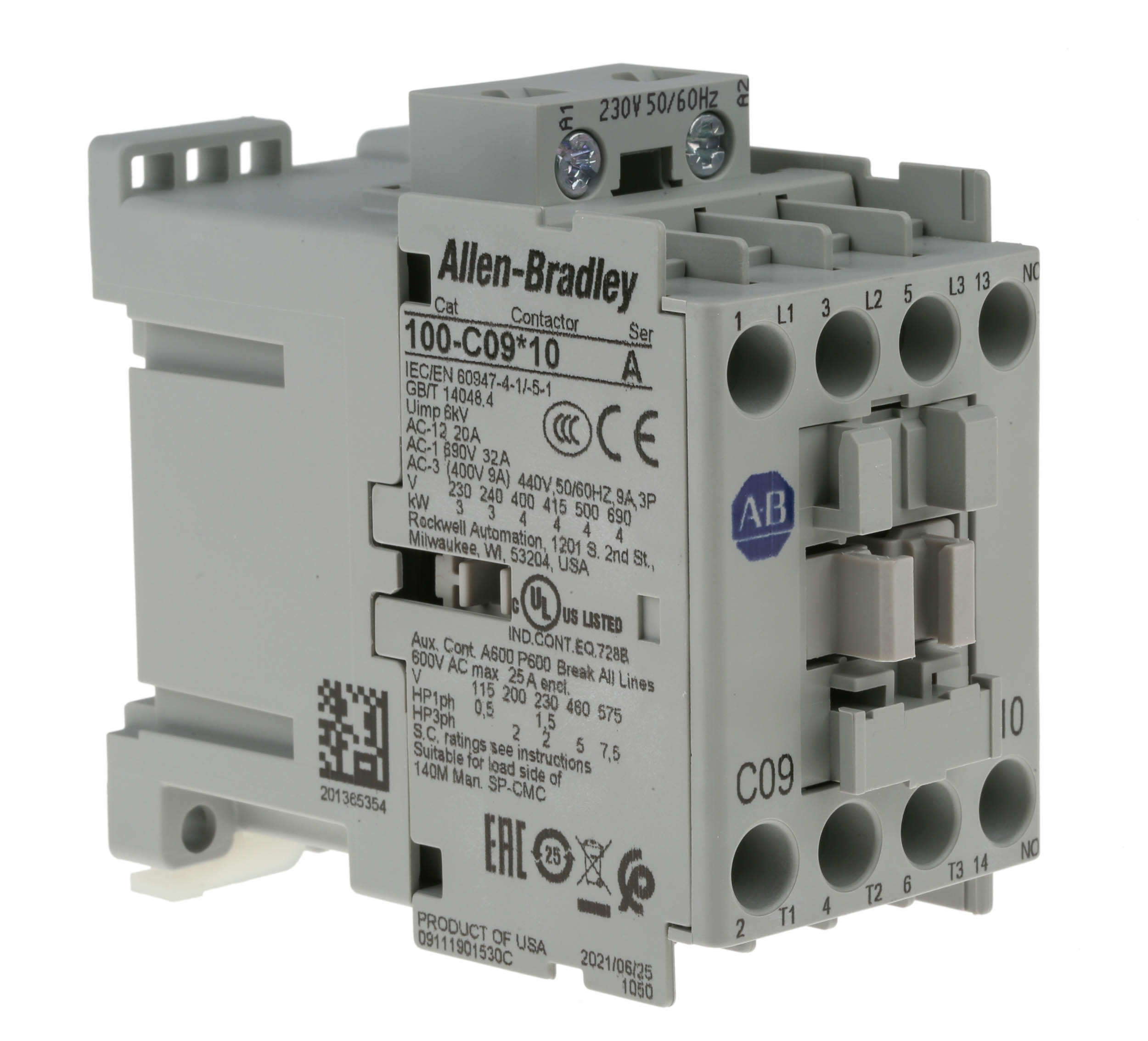 100-c09kf10 Allen Bradley 100C Contactor, 230V ac Coil, 3-Pole, 9 A, 4 kW 230V ac, 3 NO, 690V ac