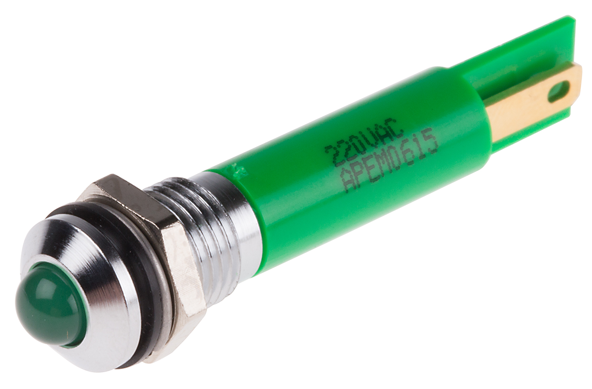 RS PRO Green Panel Mount Indicator, 220V ac, IP67