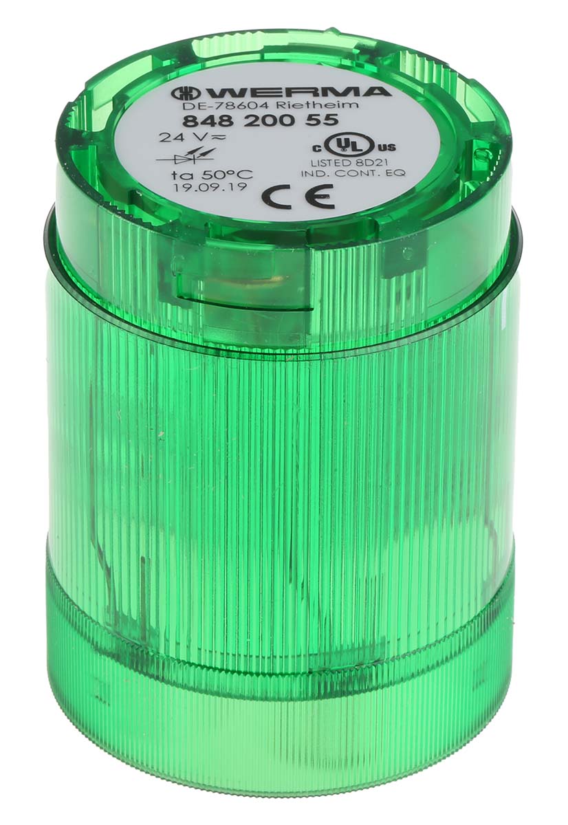 Werma 848 Series Green Steady Effect Beacon Unit, LED Bulb 24V ac/dc, AC/DC, IP54