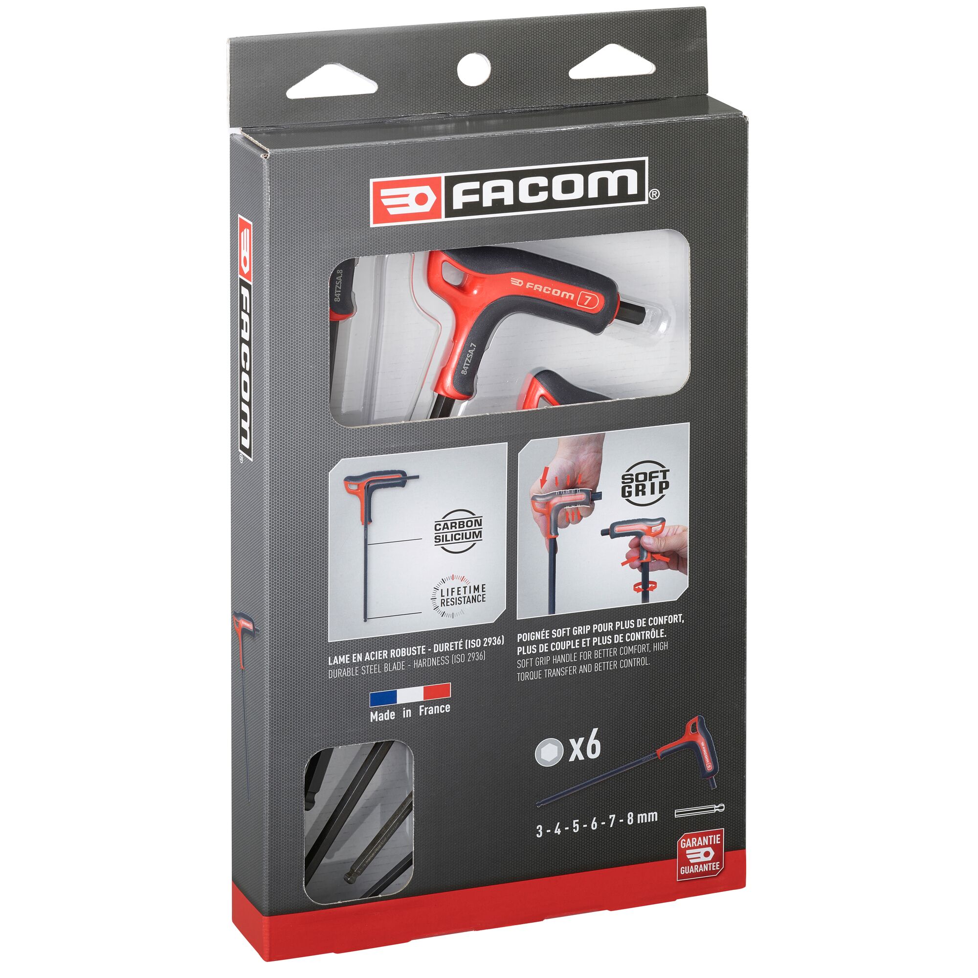 84tzsapb Facom 6 piece T Metric Hex Key Set, Hex size 3 - 4 - 5 - 6 - 7 - 8 mm