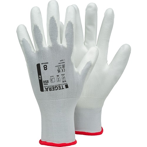 Tegera TEGERA White Nylon Work Gloves, Size 8, Polyurethane Coating