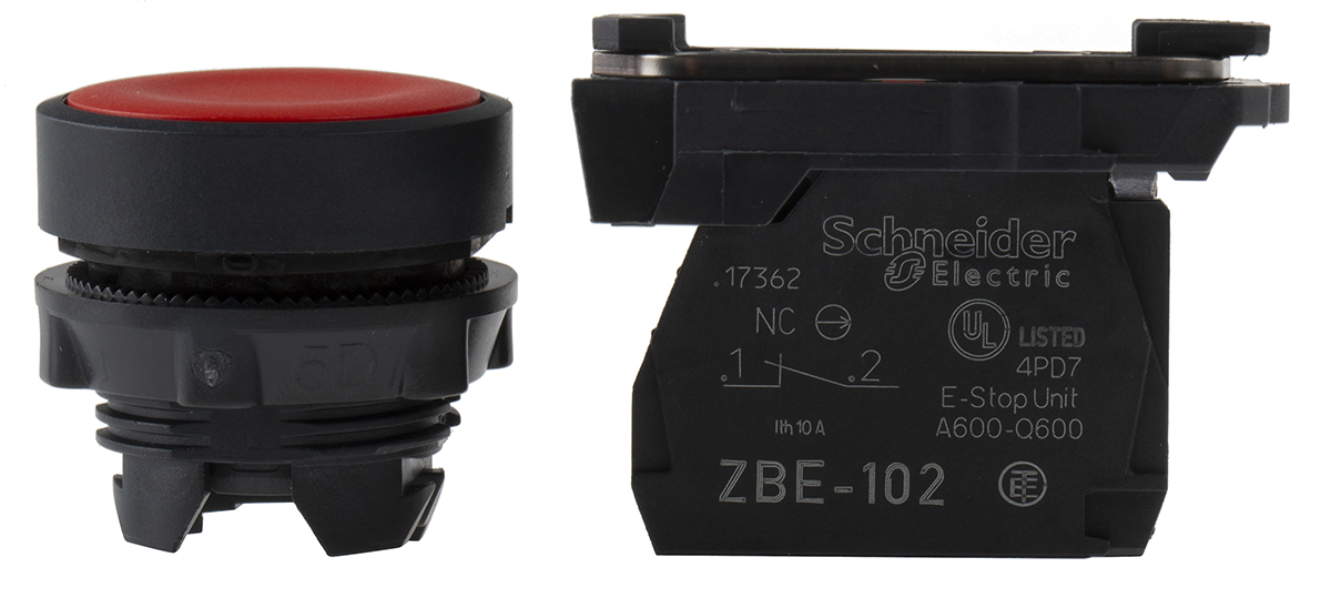 xb5aa42 Schneider Electric Harmony XB5 Red Push Button NC Spring Return