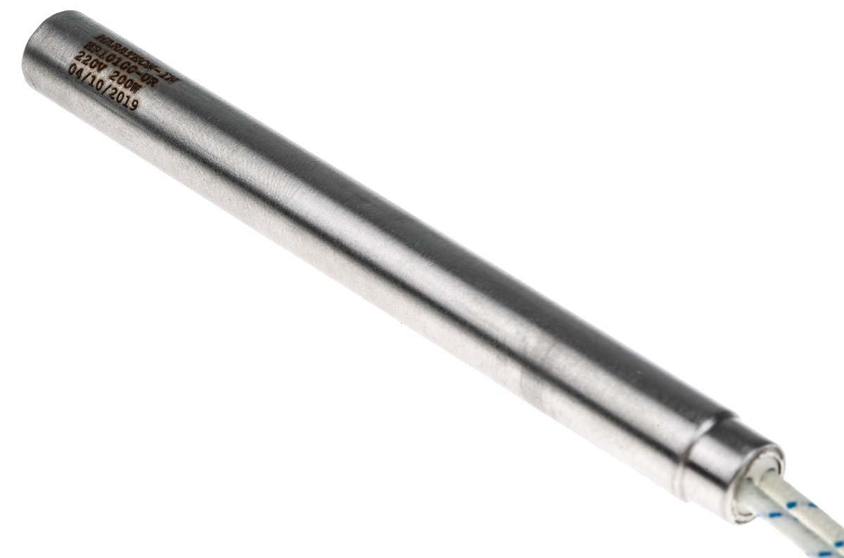 860-6889 RS PRO Heating Element, 100 mm, Cartridge Heater, 200 W, 220V ac
