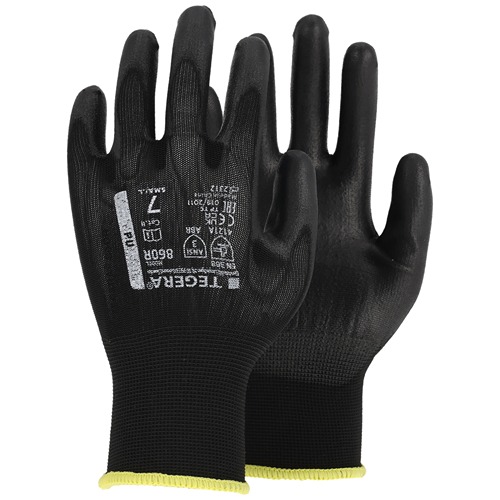 Tegera TEGERA Black Nylon Work Gloves, Size 5, Polyurethane Coating