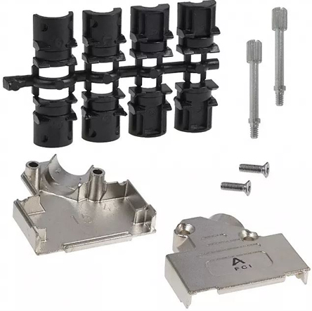 Amphenol Communications Solutions Economical Series Die Cast Zinc Right Angle D-Sub Backshell, 15 Way Strain Relief