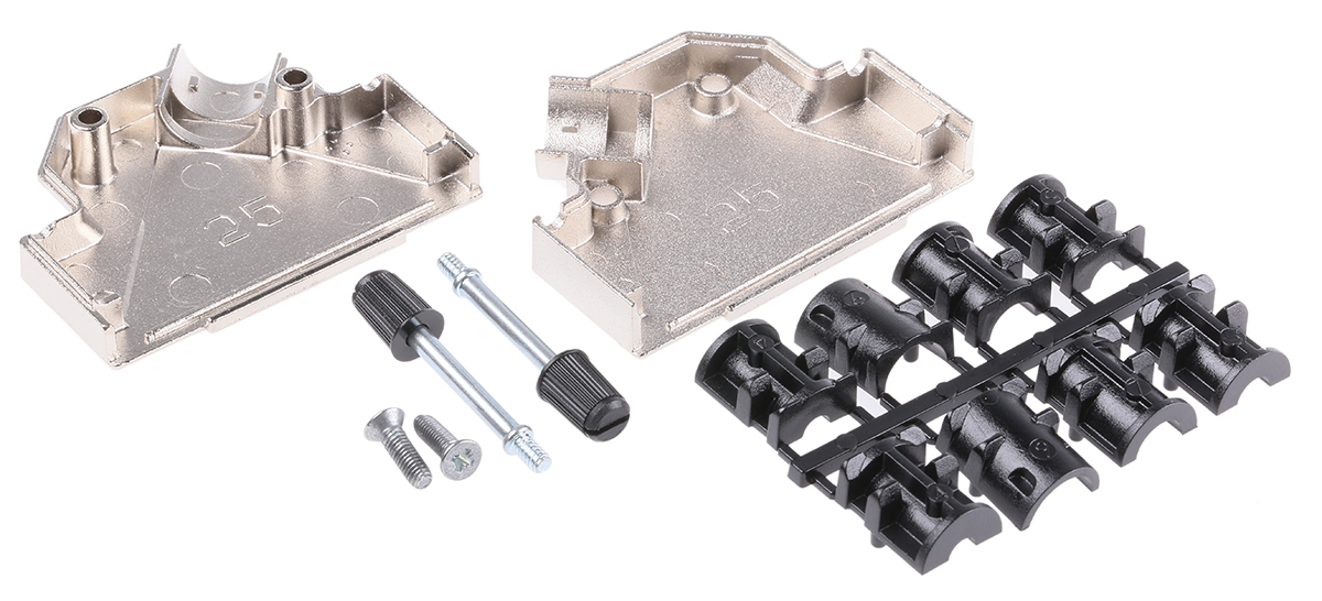 8655mhra2501klf Amphenol Communications Solutions 8655MHR Series Die Cast Zinc Angled D-Sub Backshell, 25 Way Strain Relief