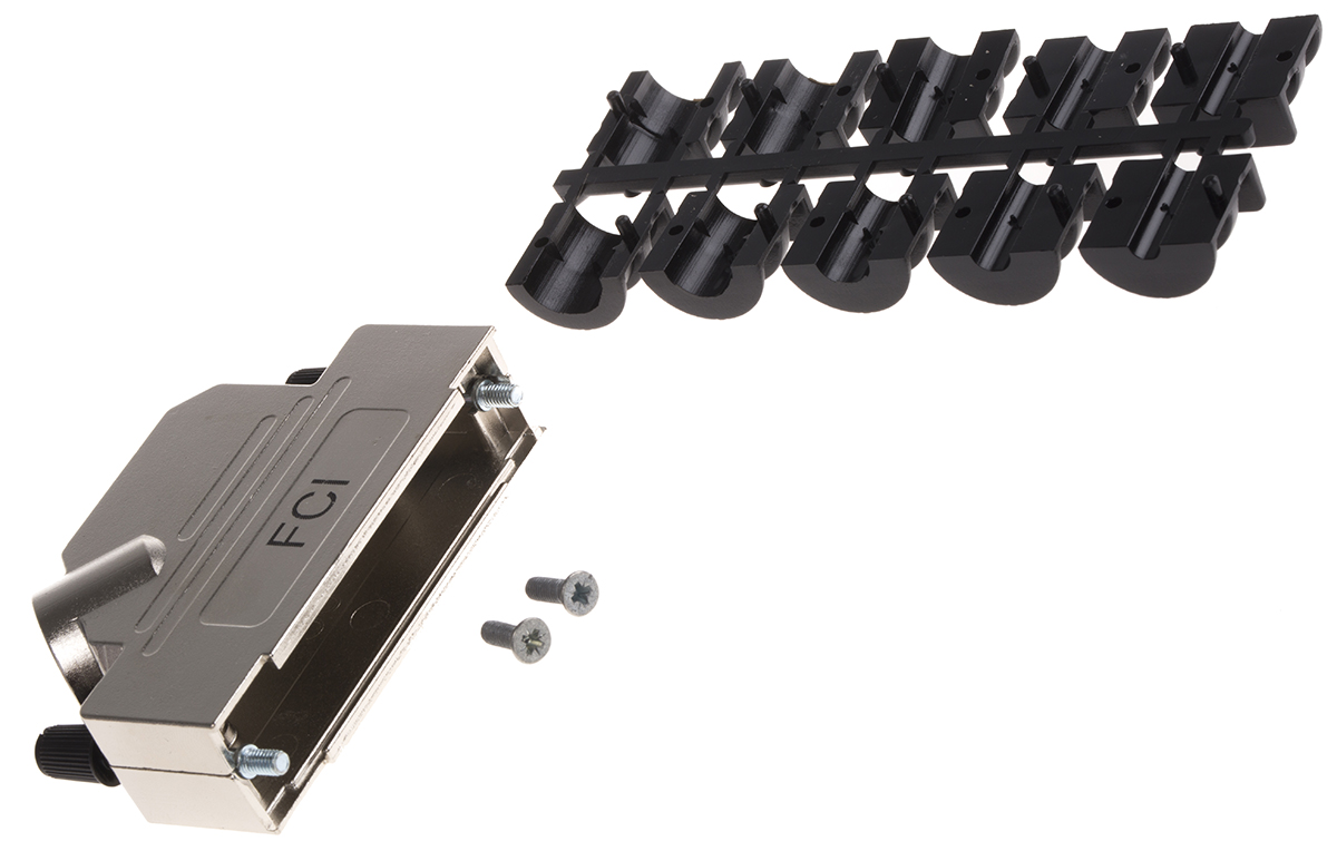 Amphenol Communications Solutions 8655MHR Series Die Cast Zinc Angled D-Sub Backshell, 50 Way Strain Relief