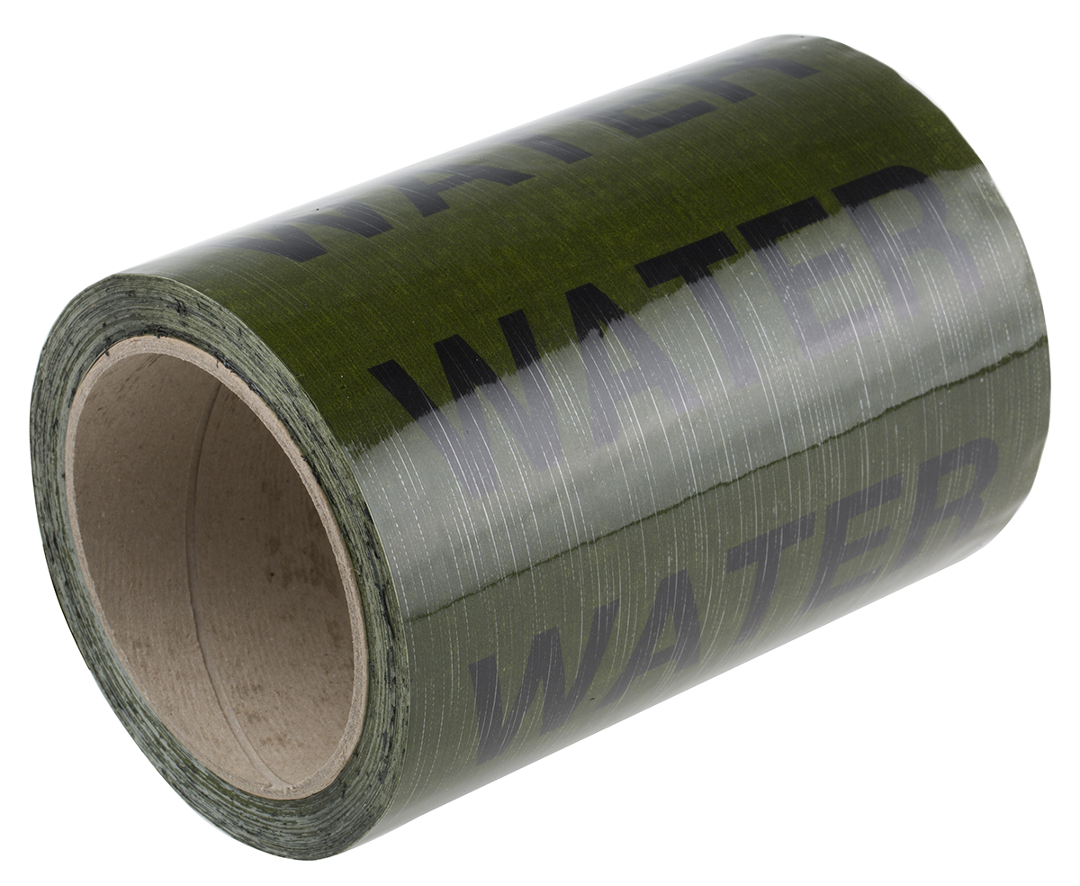 RS PRO Green Vinyl, Polypropylene Pipe Marking Tape, text Water, Dim. W 150mm x L 33 m