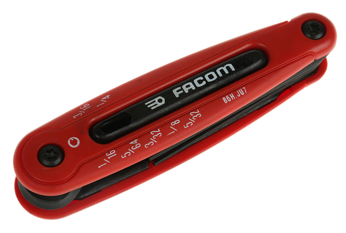 86h-ju7 Facom 7 piece Folding Imperial Hex Key Set, Hex size 5/64 → 1/4 in