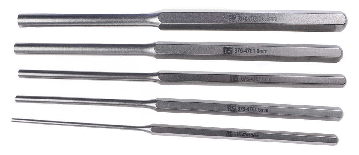 RS PRO 5-Piece Punch Set, Parallel Pin Punch, 3mm, 9.5 mm Shank